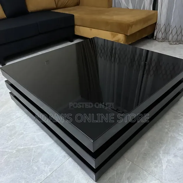 Black Center Table with Black Glass - 1