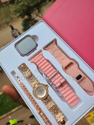 Ladies Pink Smart Watch Gift Set with Analog Bracelet