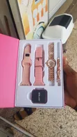 Ladies Pink Smart Watch Gift Set with Analog Bracelet - 2