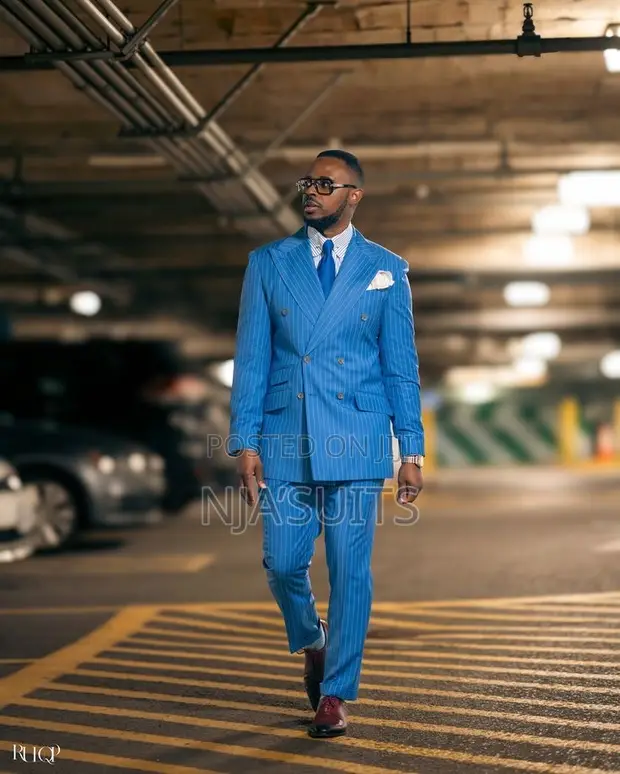 Luxury Royal Blue Double-Breasted Pinstripe Suit | Bespoke Men's - 1
