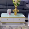 TV Stand Unit, Center Table, and Stools - White & Gold - 2