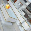 TV Stand Unit, Center Table, and Stools - White & Gold - 3