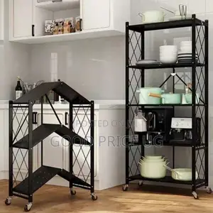 5-Tier Foldable Metal Storage Rack with Wheels