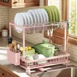2-Tier Dish Drying Rack with Metal Frame and Drainage Tray - 1