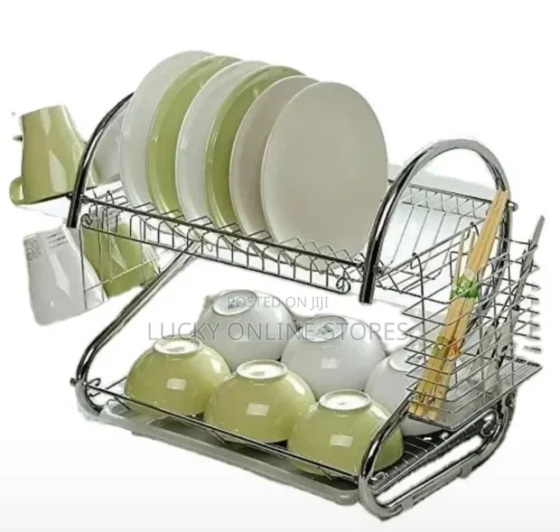 2-Layer Stainless Steel Dish Rack with Draining Tray - 1