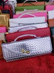 Premium Silver Purse with Top Handle and Shoulder Strap - 2