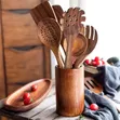 Acacia Wood Kitchen Utensil Set with Holder - 1