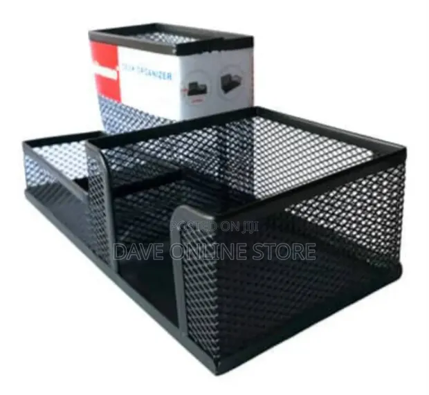 3 Compartment Metal Mesh Desk Organizer - Black - 1