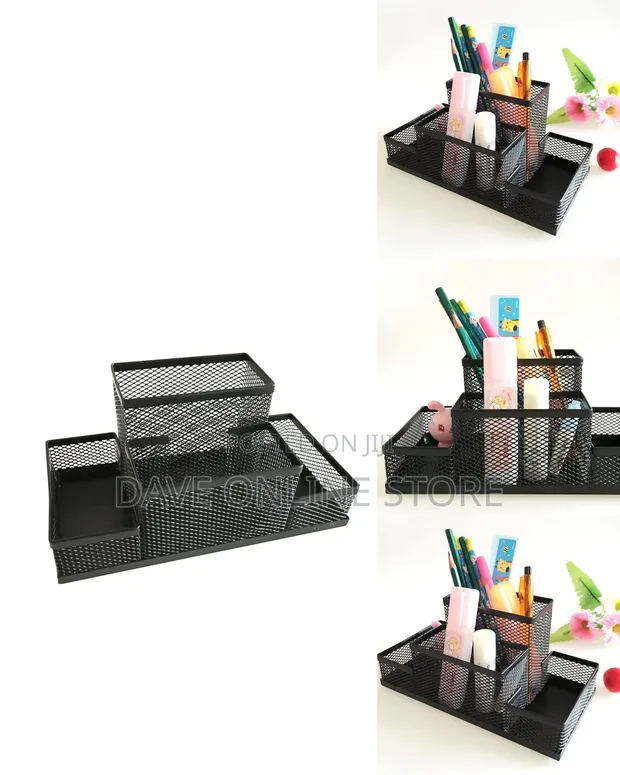 Black Mesh Pen Holder & Desk Organizer - 1