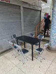 Black Dining Folding Table and Chairs Set with Metallic Legs - 2