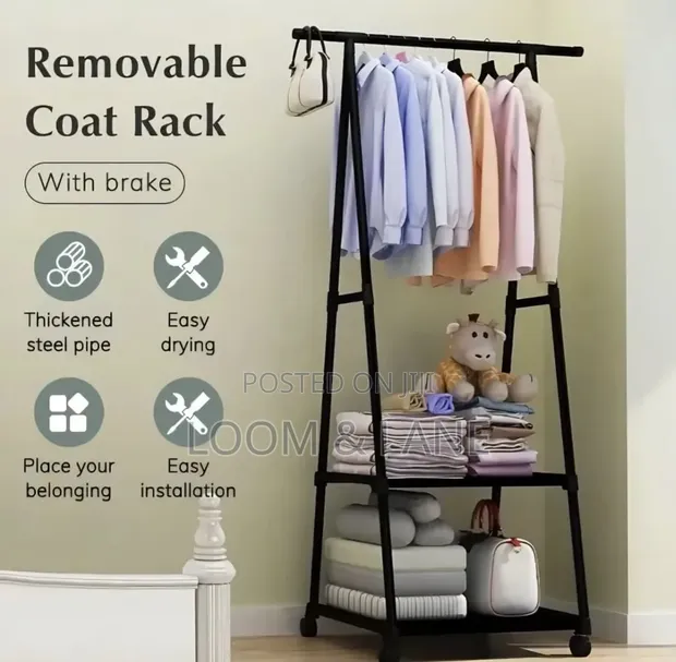 Freestanding Metal Clothing Rack with Shelves - 1