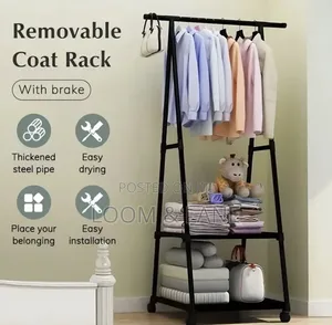 Freestanding Metal Clothing Rack with Shelves