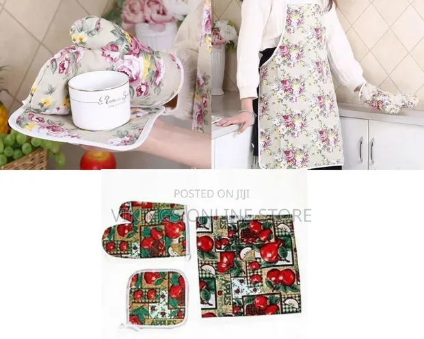 3-Piece Kitchen Apron, Oven Gloves & Pot Holder Set - 1