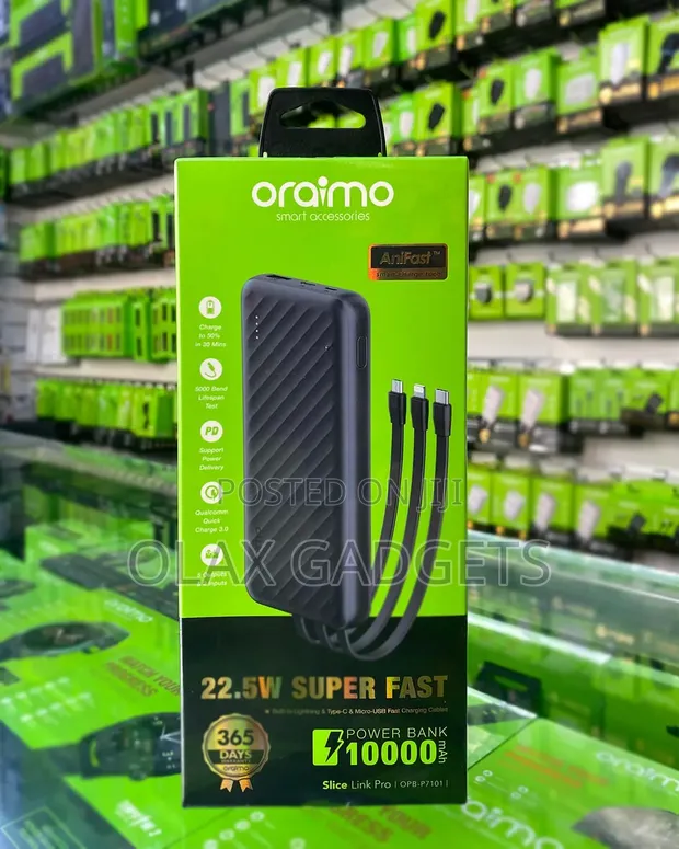 Oraimo Slice Link Pro 10000mAh 22.5W Fast Charging Power Bank (Grey) - 1