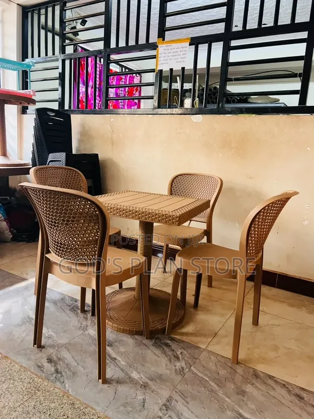 Stylish and Comfortable Outdoor Plastic Chairs and Table Set - 1