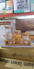3-Piece Borosilicate Glass Storage Jars with Bamboo Lids & Stand - 2