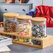 3-Piece Borosilicate Glass Storage Jars with Bamboo Lids & Stand - 3