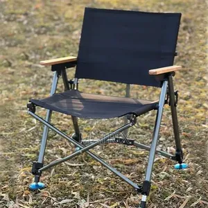 Portable Folding Camping Chair with Fabric Seat & Wooden Armrests