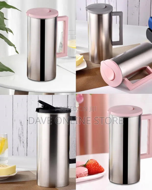 1.6L Stainless Steel Water Pitcher with Lid and Handle - 1