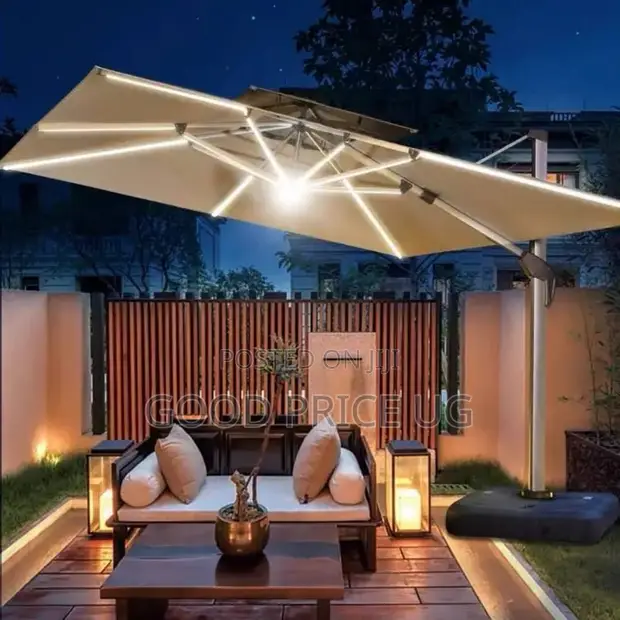 Solar-Powered LED Cantilever Patio Umbrella - 1