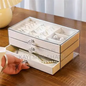 3-Layer Acrylic Jewelry Organizer Box with Velvet Drawers