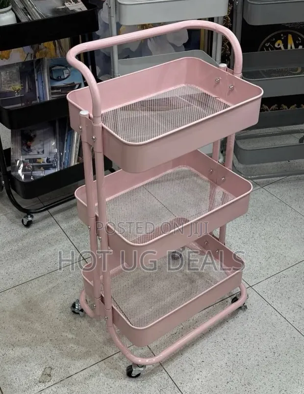 3 Tier Kitchen Rolling Cart Storage Trolley - Pink - 1