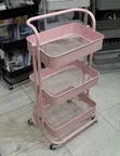 3 Tier Kitchen Rolling Cart Storage Trolley - Pink - 1