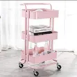 3 Tier Kitchen Rolling Cart Storage Trolley - Pink - 3