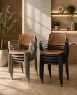 Stackable Plastic Dining Chairs with Mesh Backrest - 2