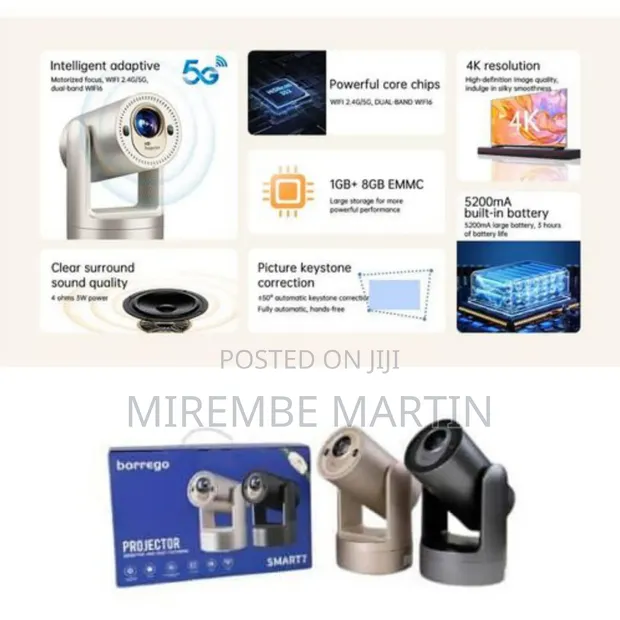 Mini Android Projector Smart Bluetooth Wi-Fi 5G 6800 Lumens - 1