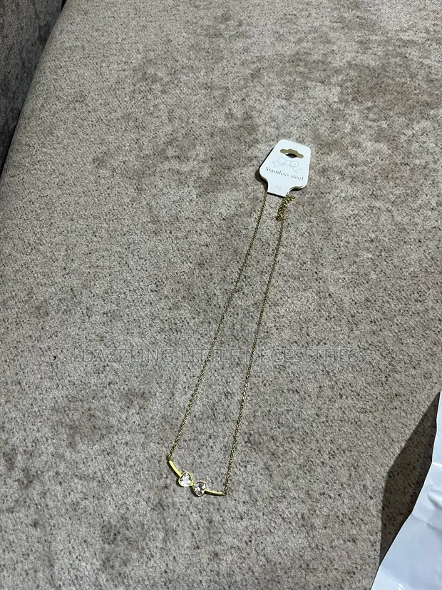Twin Heart Crystal Bar Stainless Steel Necklace - Gold - 1