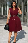 Sleeveless Lapel Collar Dress - 1