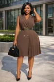 Sleeveless Lapel Collar Dress - 4