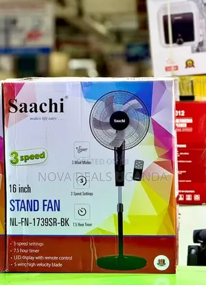 Saachi 16-inch Stand Fan with Remote Control - Black