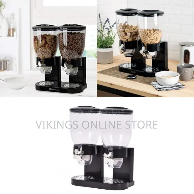 Double Kitchen Food Cereal Dispenser Storage Container - Black - 1