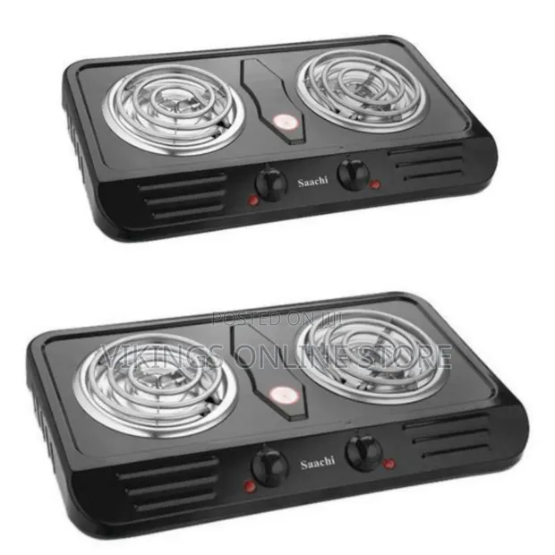Saachi Double Burner Hot Plate with Thermostat Control - Black - 1