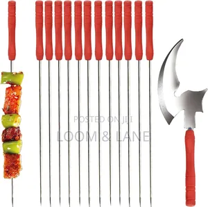 12 Reusable Stainless Steel Skewers with Grilling Axe
