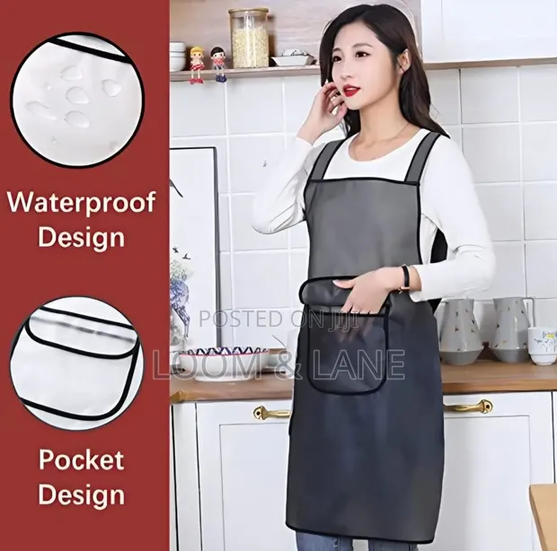 Transparent Waterproof Kitchen Apron with Large Pockets - 1