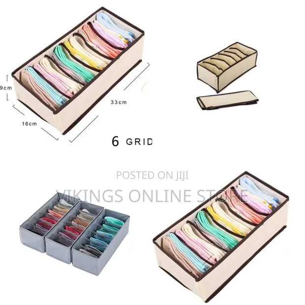 6 Grid Foldable Storage Box for Underwear, Socks, Ties - 1