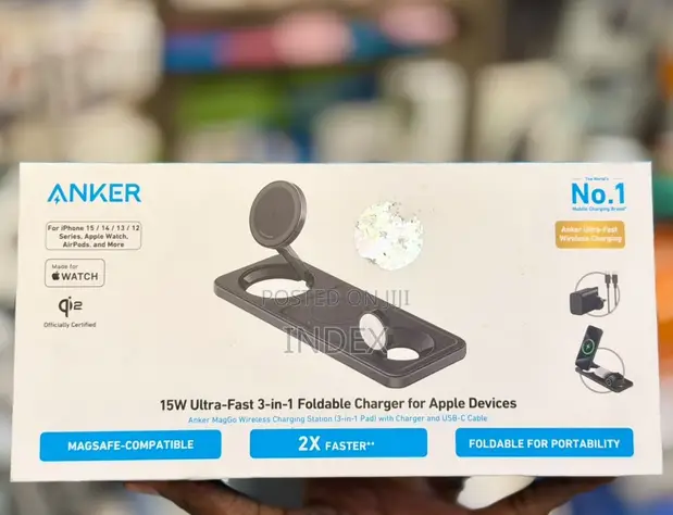 Anker Foldable 3-in-1 MagSafe Wireless Charging Station with USB-C Charger - 1