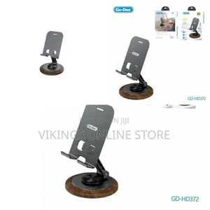 Go-Des Aluminum Alloy Foldable Phone Stand with Wood Grain Base
