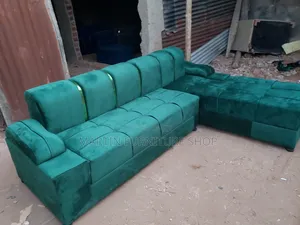 Forest Green L-Shaped Sofa Set with High-Density Mattresses