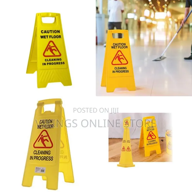 Non-Slip A-Frame Caution Sign Board - Wet Floor & Work in Progress - 1
