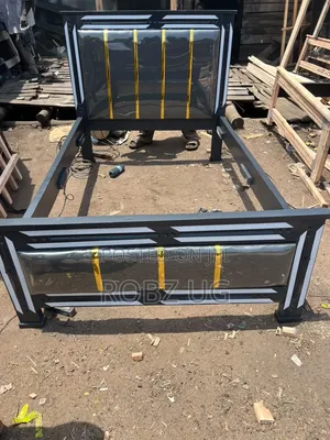 Grey Leather Bed 4x6 with Gold Accents