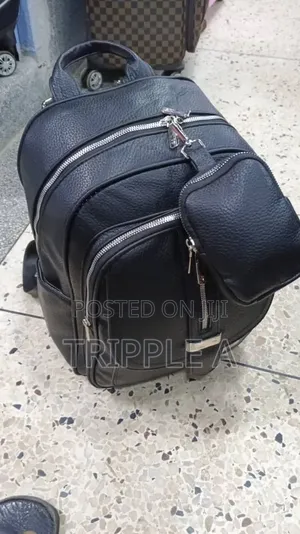 Black Pebble-Textured Faux Leather Backpack