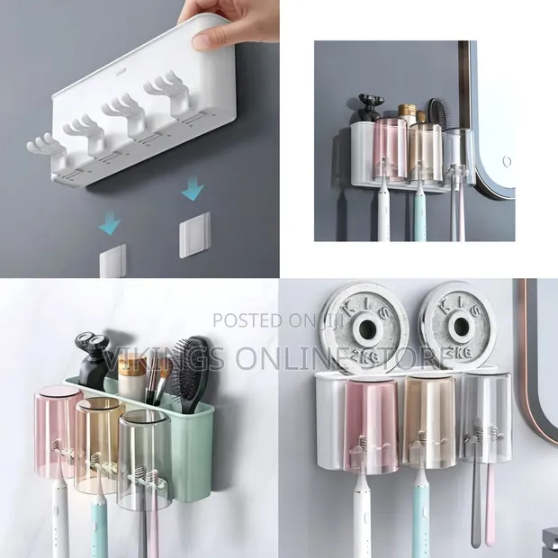 Toothbrush Stand & Toothpaste Dispenser with Cup Holder - 1