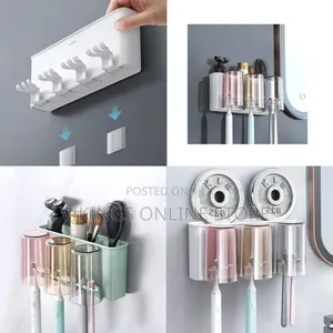 Toothbrush Stand & Toothpaste Dispenser with Cup Holder