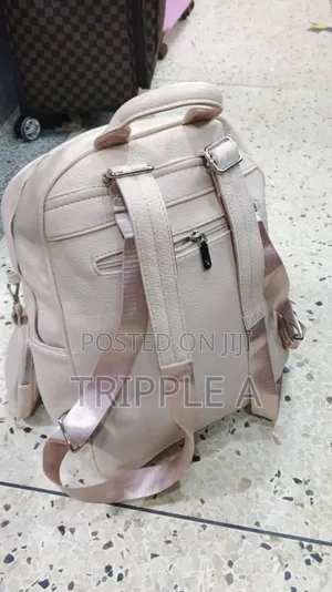 Women's Beige Faux Leather Multi-Zipper Backpack