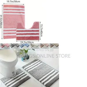 2-Piece Microfiber Bathroom Mat Set - Striped, Non-Slip