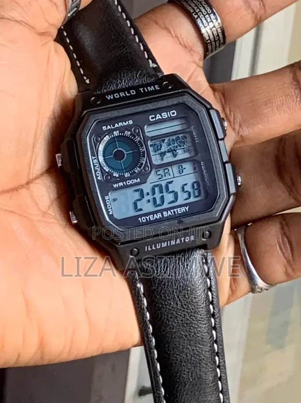 Casio AE-1200WH-1AV Digital Watch - Black Leather Strap - 1